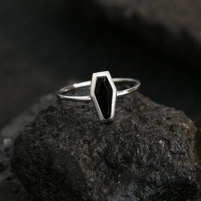 Olivenorma Dark Style Natural Obsidian Coffin Ring