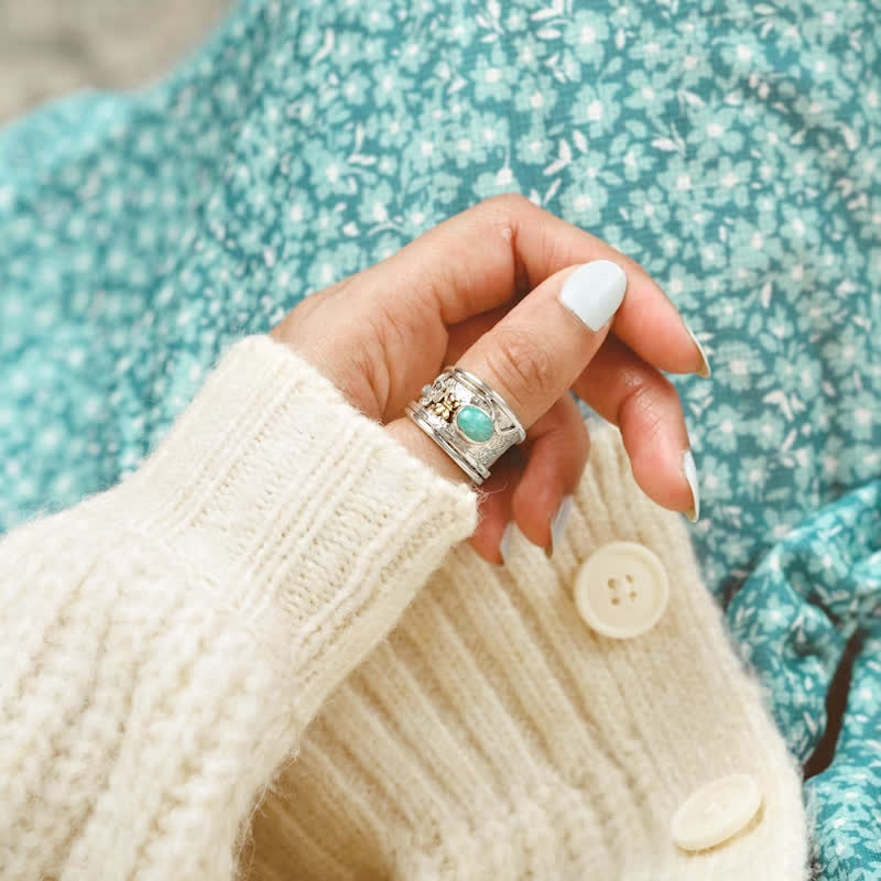 Olivenorma Amazonite Butterfly And Flower Fidget Ring