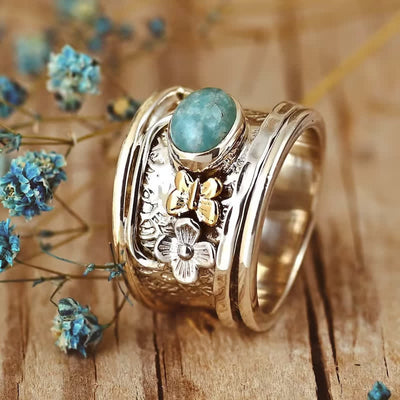 Olivenorma Amazonite Butterfly And Flower Fidget Ring