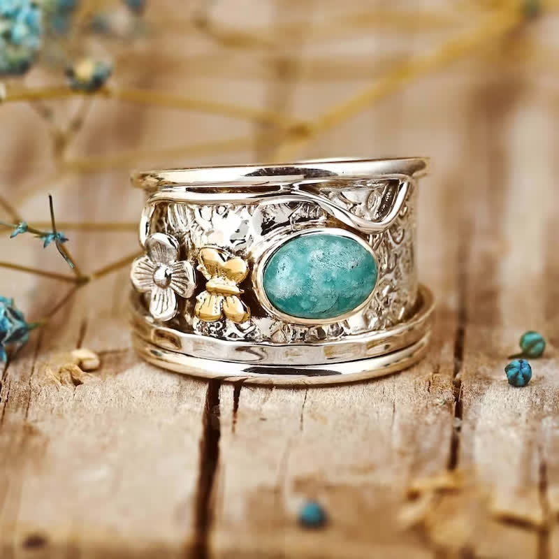 Olivenorma Amazonite Butterfly And Flower Fidget Ring