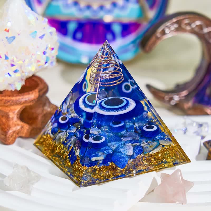 Olivenorma Natural Blue Sodalite Evil Eye Orgone Pyramid