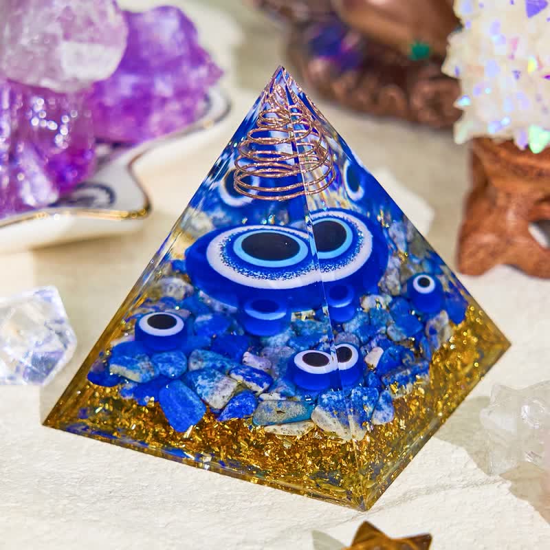 Olivenorma Natural Blue Sodalite Evil Eye Orgone Pyramid