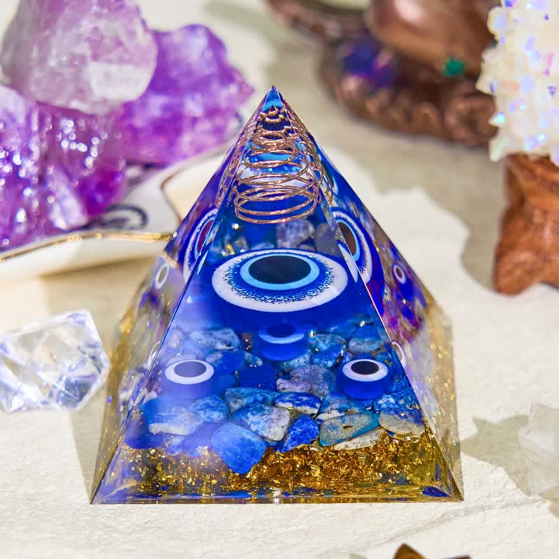 Olivenorma Natural Blue Sodalite Evil Eye Orgone Pyramid