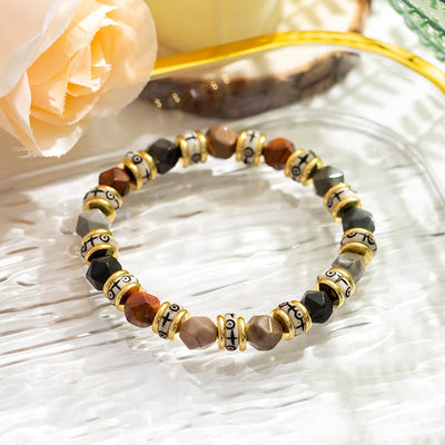 Olivenorma Natural Faceted Stone Roller Beads Beaded Bracelet