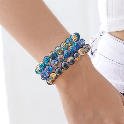 Olivenorma Blue Black Sparkling Glass Beads Beaded Bracelet