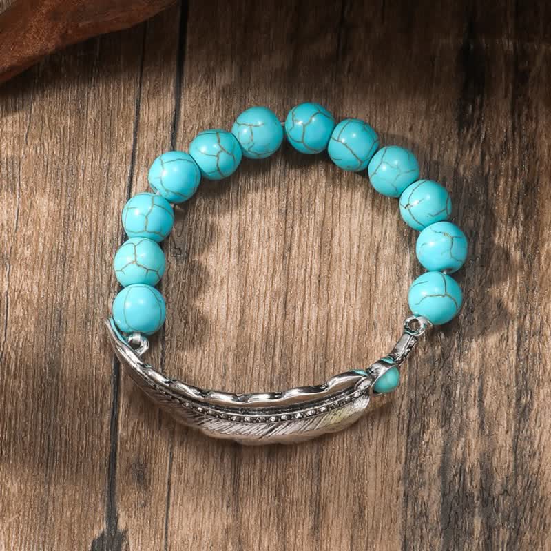 Olivenorma Bohemia Round Turquoise Beads Alloy Leaf Bracelet