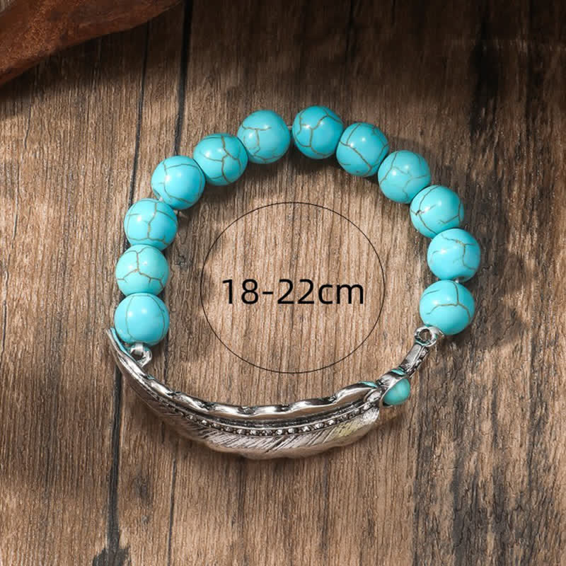 Olivenorma Bohemia Round Turquoise Beads Alloy Leaf Bracelet