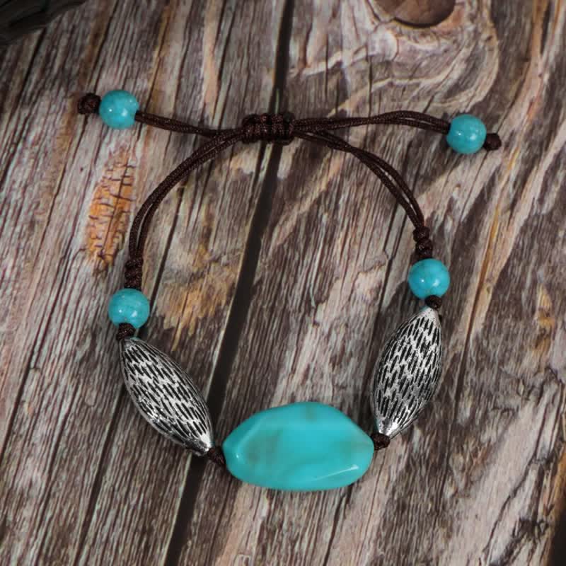 Olivenorma Bohemia Turquoise Alloy Nut Shape Beaded Bracelet