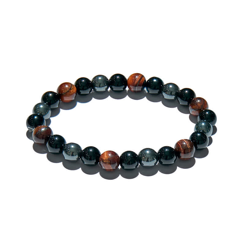 Olivenorma Red Tiger Eye Obsidian Hematite Beaded Bracelet