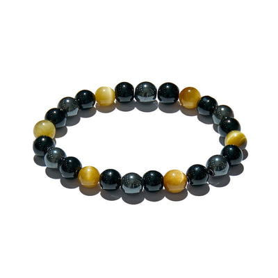 Olivenorma Yellow Tiger Eye Obsidian Hematite Beaded Bracelet