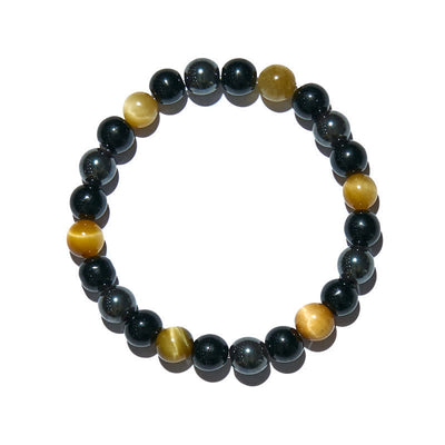 Olivenorma Yellow Tiger Eye Obsidian Hematite Beaded Bracelet