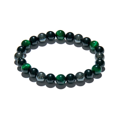 Olivenorma Green Tiger Eye Obsidian Hematite Beaded Bracelet