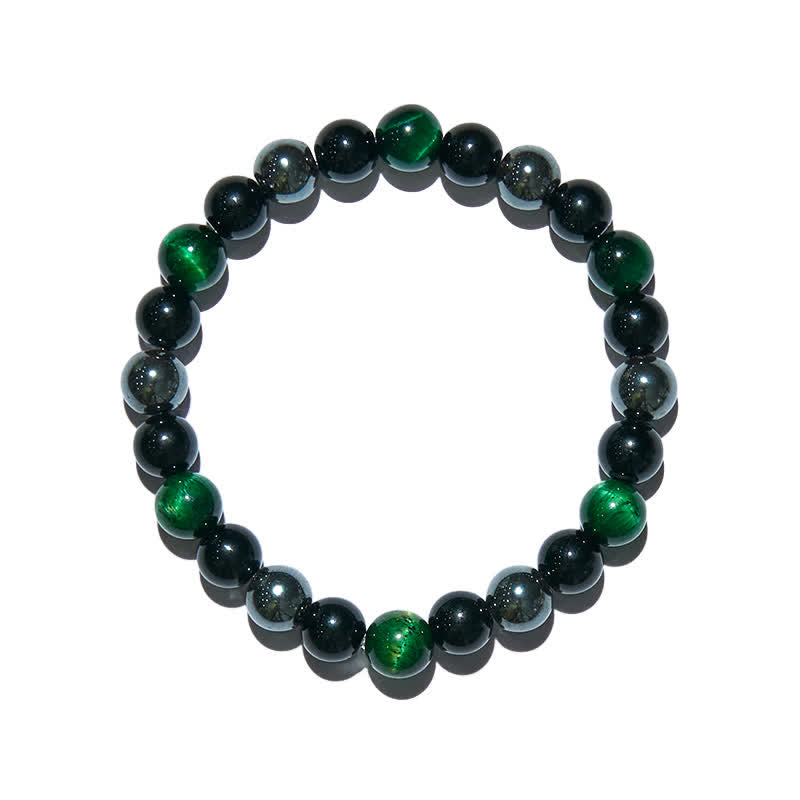 Olivenorma Green Tiger Eye Obsidian Hematite Beaded Bracelet