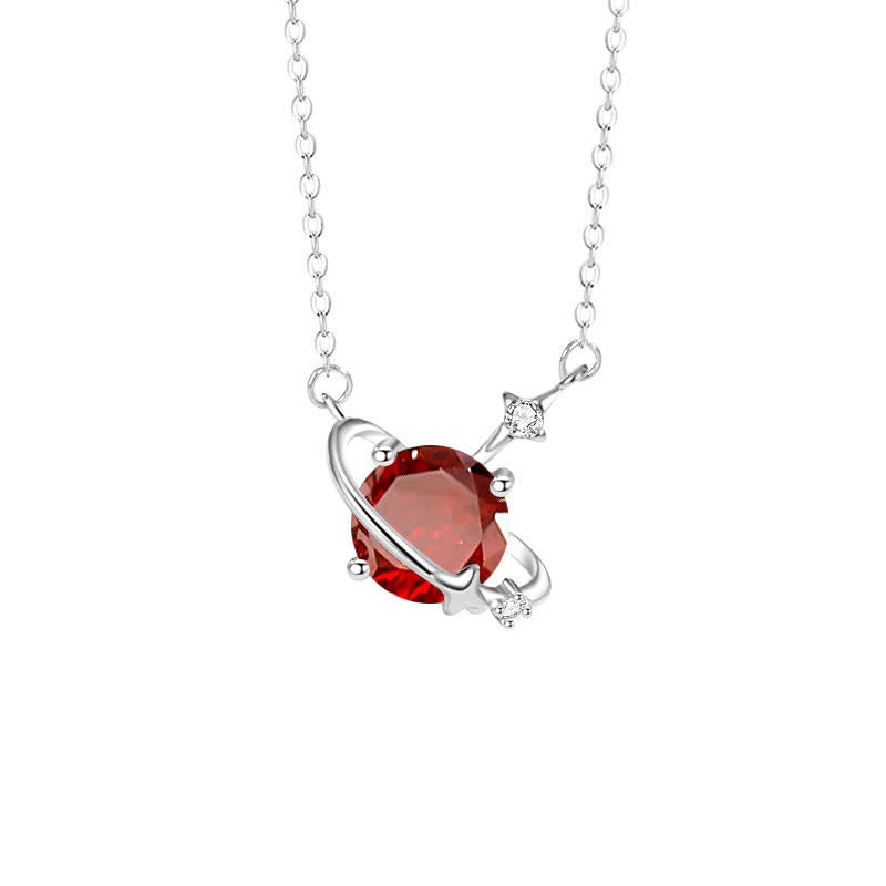 Olivenorma Colored Zircon Birthstone Planet Pendant Sterling Silver Necklace