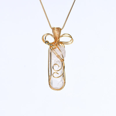 Olivenorma Natural Crystal Handwound Long Column Pendant Necklace