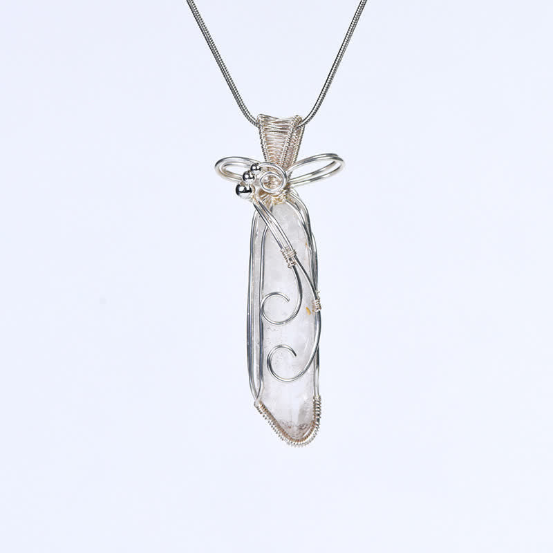 Olivenorma Natural Crystal Handwound Long Column Pendant Necklace