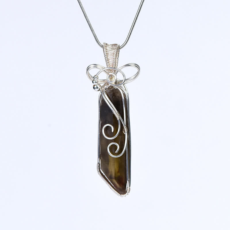 Olivenorma Natural Crystal Handwound Long Column Pendant Necklace