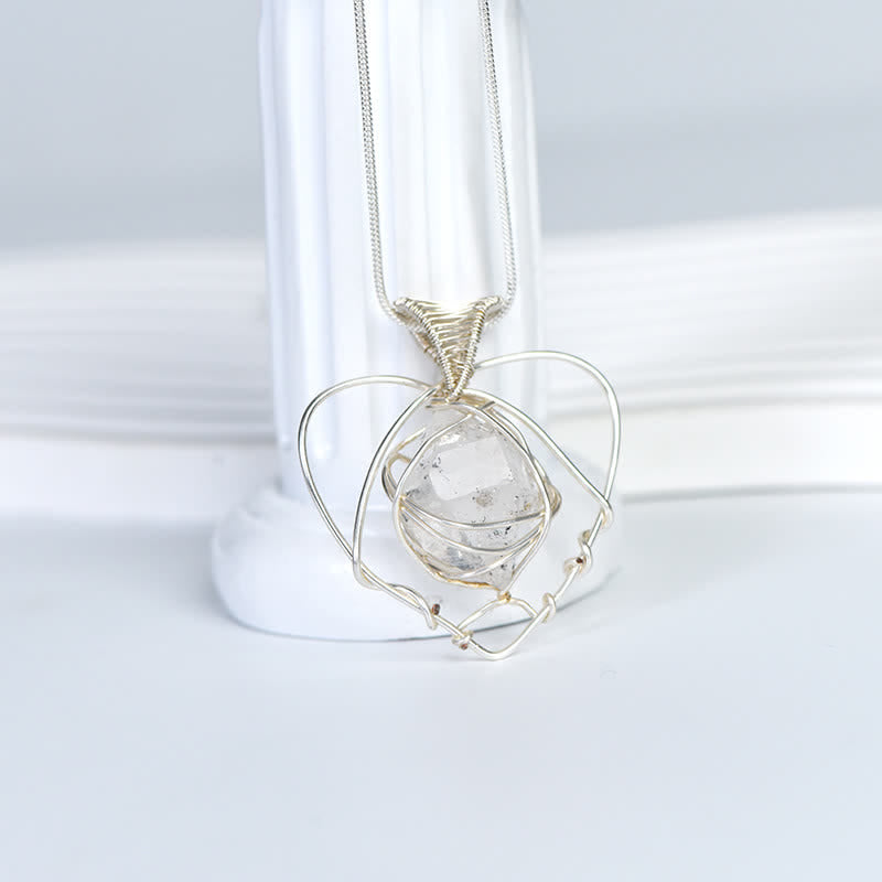 Olivenorma Herkimer Diamond Handwound Silver Wire Heart Pendant Necklace