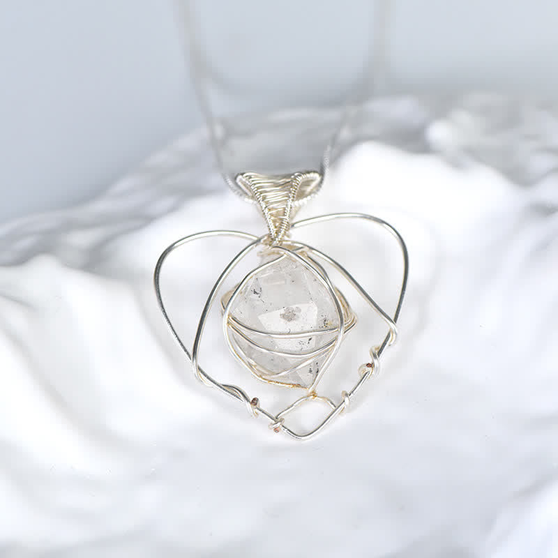 Olivenorma Herkimer Diamond Handwound Silver Wire Heart Pendant Necklace