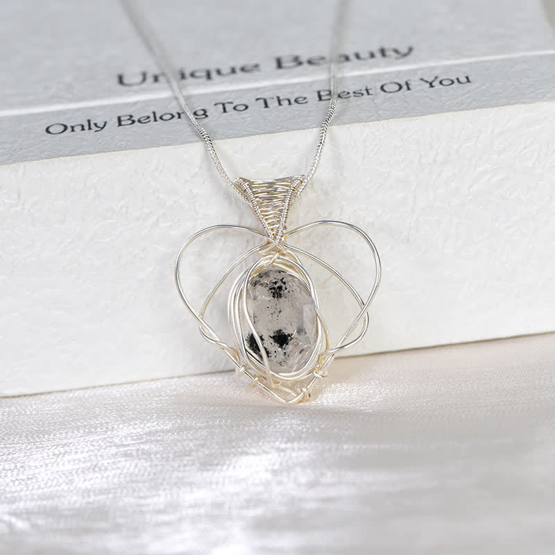 Olivenorma Herkimer Diamond Handwound Silver Wire Heart Pendant Necklace