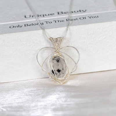 Olivenorma Herkimer Diamond Handwound Silver Wire Heart Pendant Necklace