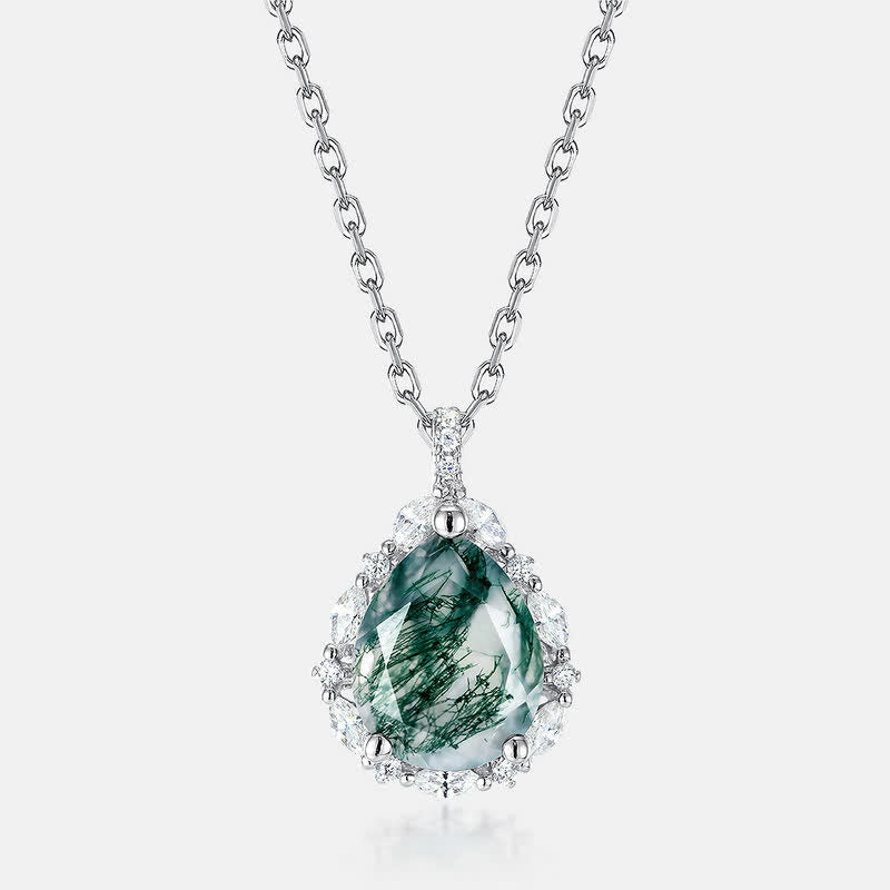 Olivenorma Natural Moss Agate Simulated Diamond Pendant Necklace