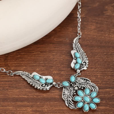 Olivenorma Bohemian Retro Ethnic Style Turquoise Carved Necklace