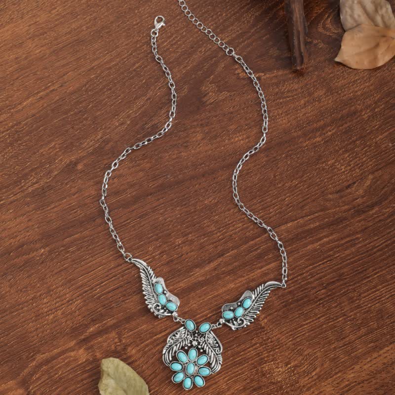 Olivenorma Bohemian Retro Ethnic Style Turquoise Carved Necklace