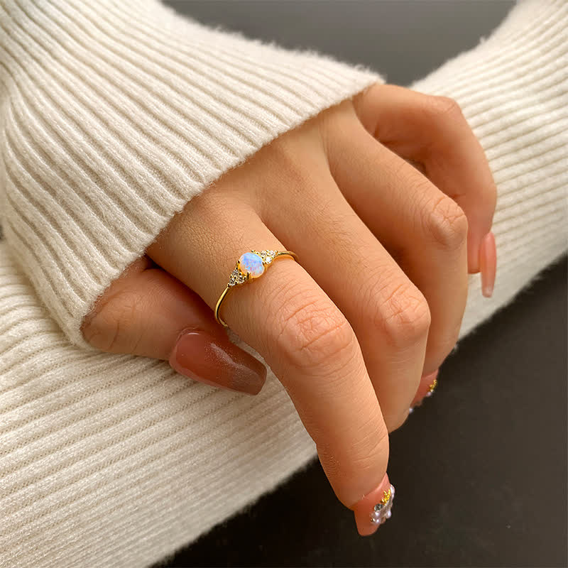 Olivenorma Silver White Opal White Zircon Simple Shape Ring