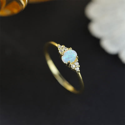 Olivenorma Silver White Opal White Zircon Simple Shape Ring