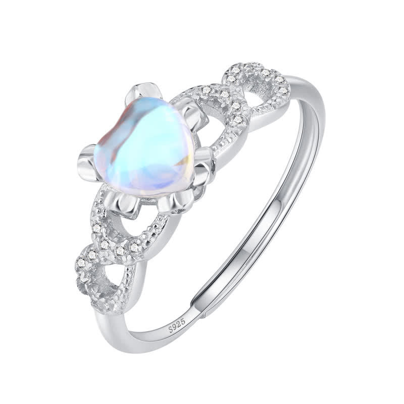 Olivenorma Sterling Silver Moonstone Heart Shape Open Adjustable Ring