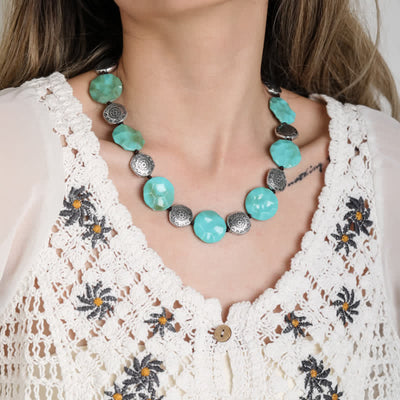 Olivenorma Retro Exaggerated Bohemia Turquoise Alloy Necklace