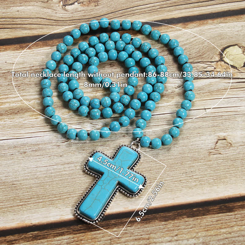 Olivenorma 8mm Blue White Turquoise Cross Pendant Necklace