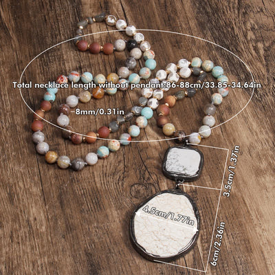 Olivenorma 8mm White Agate Turquoise Beads Pendant Necklace