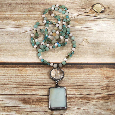 Olivenorma Natural Stone Beads Square Pendant Necklace