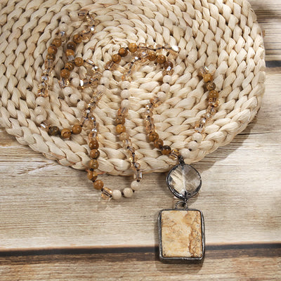 Olivenorma Natural Stone Beads Square Pendant Necklace