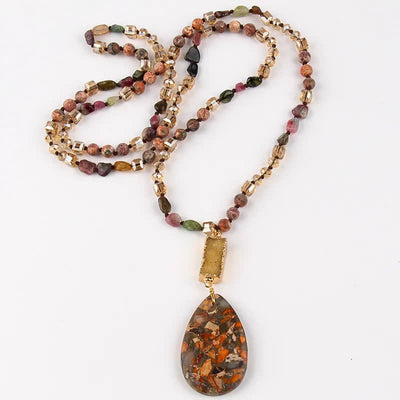 Olivenorma Emperor Stone Beads Crystal Cluster Drop Pendant Necklace