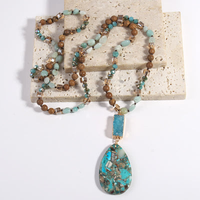 Olivenorma Emperor Stone Beads Crystal Cluster Drop Pendant Necklace