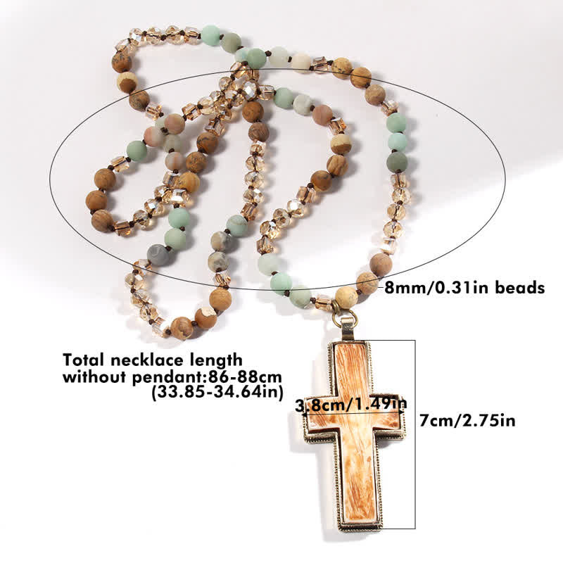 Olivenorma Natural Stone Beads Resin Cross Pendant Necklace