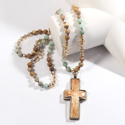 Olivenorma Natural Stone Beads Resin Cross Pendant Necklace