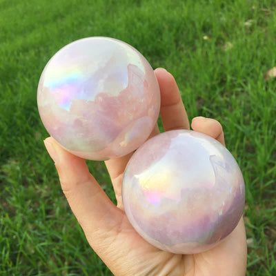 Olivenorma Natural Titanium Rainbow Rose Quartz  Crystal Sphere