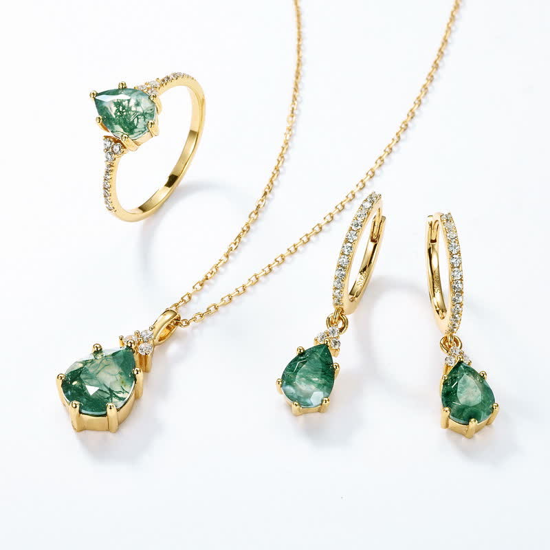 Olivenorma Golden Moss Agate Water Drop Jewelry Set