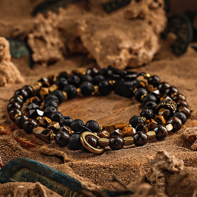 Olivenorma Natural Tiger Eye Lava Stone Men's Beaded Bracelet