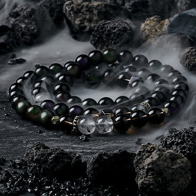 Olivenorma Obsidian Smoky Quartz Men's Beaded Bracelet