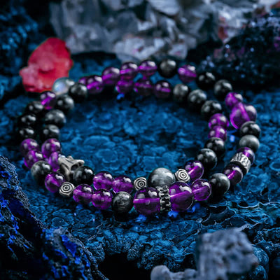 Olivenorma Natural Amethyst Men's Beaded Bracelet