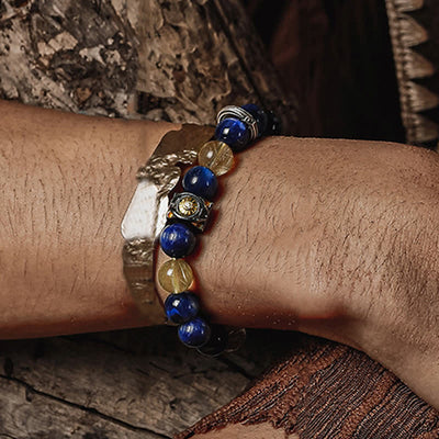 Olivenorma Natural Blue Tiger Eye Men's Beaded Bracelet