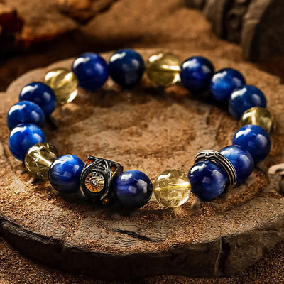 Olivenorma Natural Blue Tiger Eye Men's Beaded Bracelet