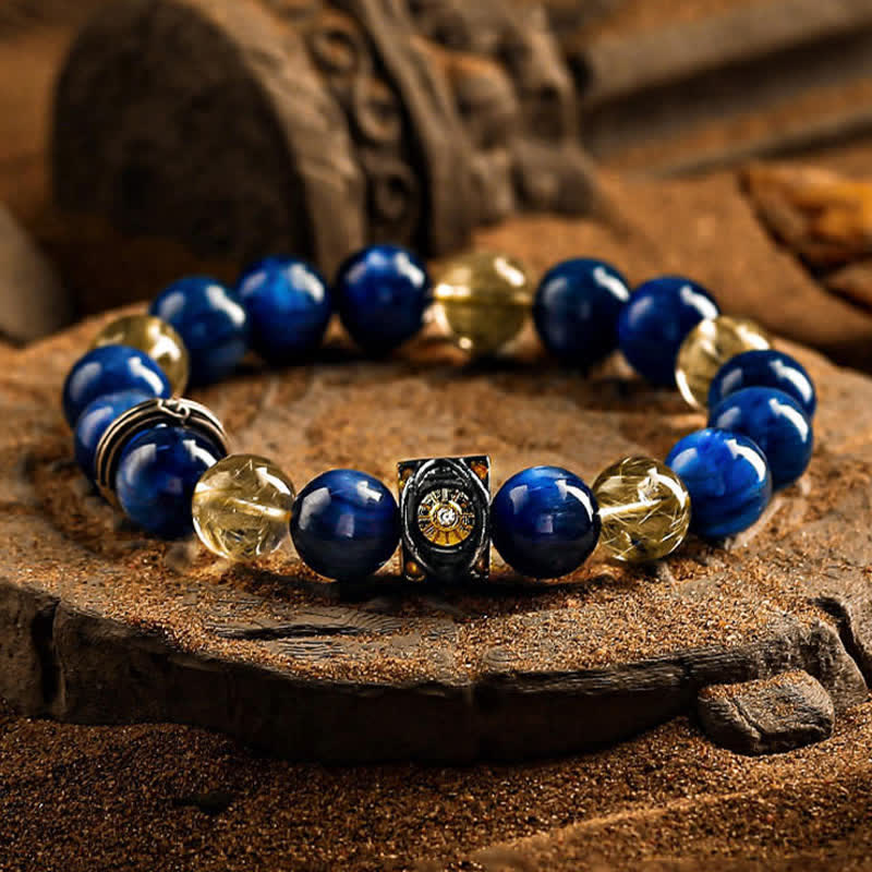 Olivenorma Natural Blue Tiger Eye Men's Beaded Bracelet