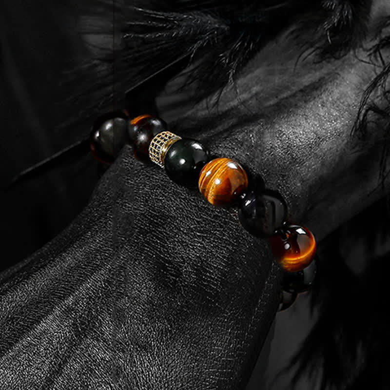 Olivenorma 12mm Natural Tiger Eye Men's Beaded Bracelet