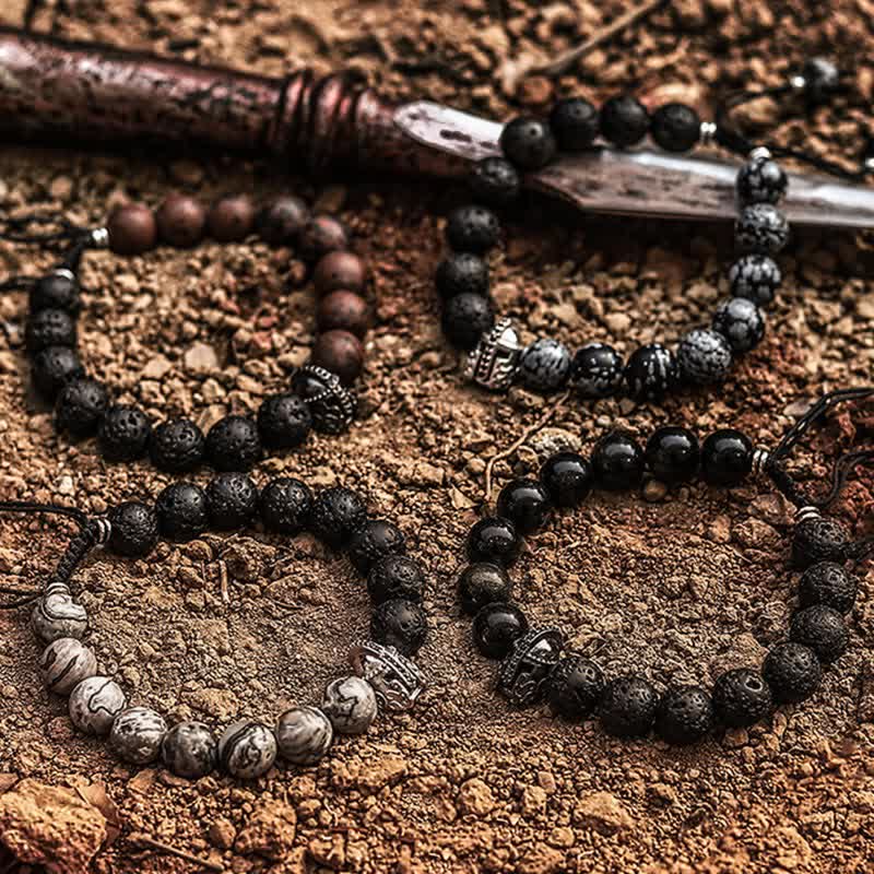 Olivenorma Natural Lava Stone Men's Beaded Bracelet